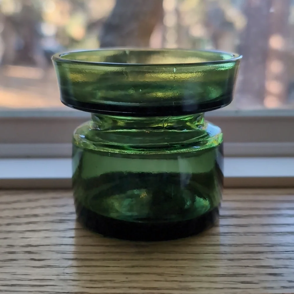 4 Vintage DANSK DESIGN DENMARK Green Glass Candle Holders Mid Century Modern 60s